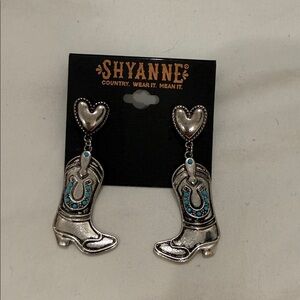 Shyanne Silver Cowboy Boot Earrings with Turquoise Accents